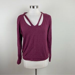 Elan Solid Red Cut Out Long Sleeve Sweatshirt Top Women Large Casual Comfy